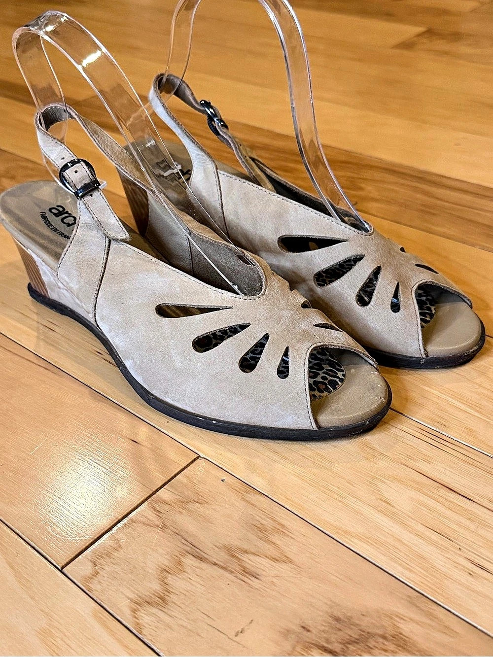 Arche French Luxury Tan Suede Cutout Slingback Wedge Sandals Size 7.5